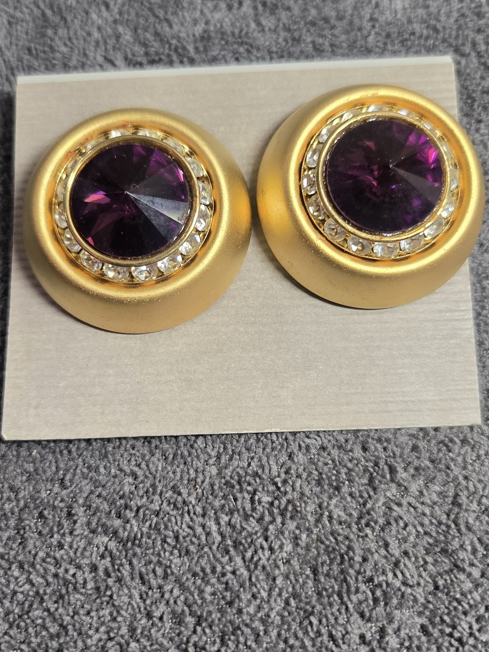 Vintage Swarovski Crystal Button Earrings in Amethyst by Stefanie Somers